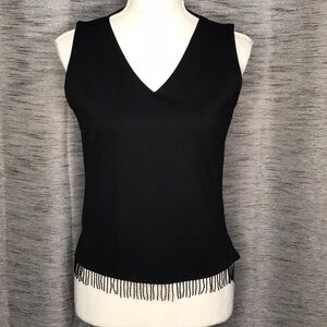 APOSTROPHE STRETCH BLACK SMALL TANK WITH FRINGE